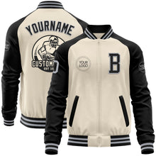 Load image into Gallery viewer, Custom Cream Gray-Black Bomber Varsity Letterman Two Tone Zipper Jacket
