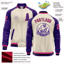 Load image into Gallery viewer, Custom Cream Pink Black-Purple Bomber Varsity Letterman Two Tone Zipper Jacket

