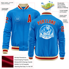 Load image into Gallery viewer, Custom Powder Blue Red-Cream Bomber Varsity Letterman Zipper Jacket
