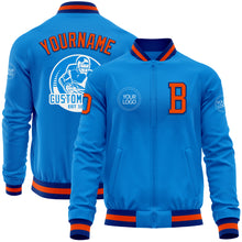 Load image into Gallery viewer, Custom Powder Blue Orange-Royal Bomber Varsity Letterman Zipper Jacket
