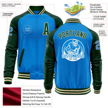 Load image into Gallery viewer, Custom Powder Blue Cream-Green Bomber Varsity Letterman Two Tone Zipper Jacket
