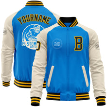 Load image into Gallery viewer, Custom Powder Blue Black Gold-Cream Bomber Varsity Letterman Two Tone Zipper Jacket

