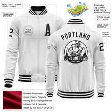 Load image into Gallery viewer, Custom White Black Bomber Varsity Letterman Zipper Jacket
