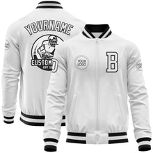 Load image into Gallery viewer, Custom White Black Bomber Varsity Letterman Zipper Jacket
