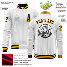 Load image into Gallery viewer, Custom White Black-Gold Bomber Varsity Letterman Zipper Jacket
