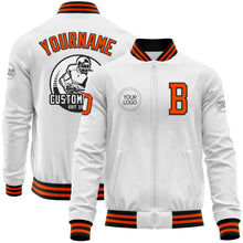 Load image into Gallery viewer, Custom White Orange-Black Bomber Varsity Letterman Zipper Jacket
