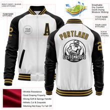 Load image into Gallery viewer, Custom White Old Gold-Black Bomber Varsity Letterman Two Tone Zipper Jacket
