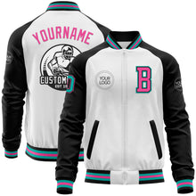 Load image into Gallery viewer, Custom White Aqua Black-Pink Bomber Varsity Letterman Two Tone Zipper Jacket
