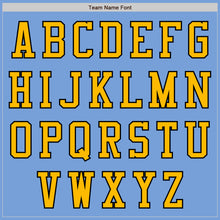 Load image into Gallery viewer, Custom Light Blue Gold-Black Bomber Varsity Letterman Zipper Jacket
