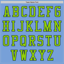 Load image into Gallery viewer, Custom Light Blue Neon Green-Navy Bomber Varsity Letterman Zipper Jacket
