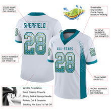Load image into Gallery viewer, Custom White Teal-Old Gold Drift Fashion Football Jersey
