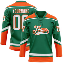 Load image into Gallery viewer, Custom Kelly Green White-Orange Hockey Lace Neck Jersey
