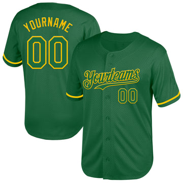 Custom Kelly Green Yellow Mesh Authentic Throwback Baseball Jersey