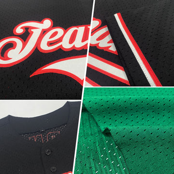 Custom Kelly Green White-Red Mesh Authentic Throwback Baseball Jersey