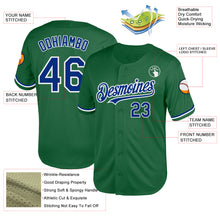Load image into Gallery viewer, Custom Kelly Green Royal-White Mesh Authentic Throwback Baseball Jersey
