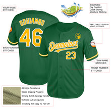 Load image into Gallery viewer, Custom Kelly Green Gold-White Mesh Authentic Throwback Baseball Jersey
