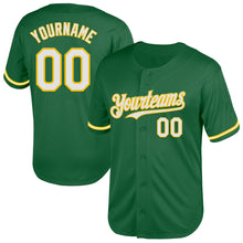 Load image into Gallery viewer, Custom Kelly Green White-Yellow Mesh Authentic Throwback Baseball Jersey
