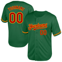 Load image into Gallery viewer, Custom Kelly Green Red-Gold Mesh Authentic Throwback Baseball Jersey
