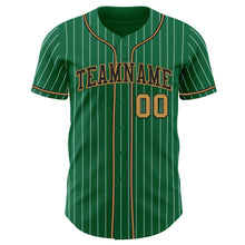 Load image into Gallery viewer, Custom Kelly Green White Pinstripe Old Gold-Black Authentic Baseball Jersey
