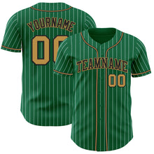 Load image into Gallery viewer, Custom Kelly Green White Pinstripe Old Gold-Black Authentic Baseball Jersey
