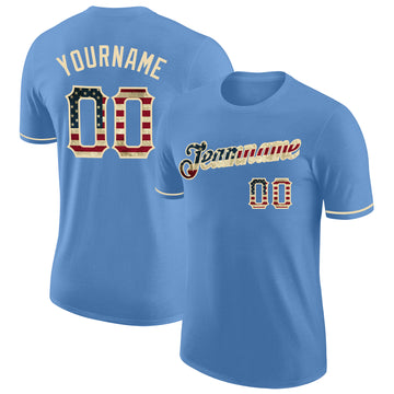 Custom Light Blue Vintage USA Flag-City Cream Performance T-Shirt