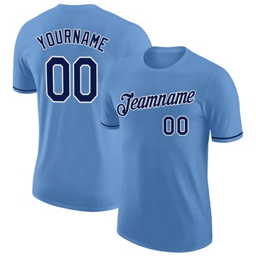 Custom Light Blue Navy-White Performance T-Shirt