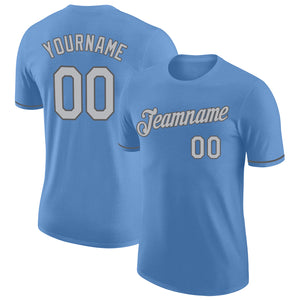 Custom Light Blue Gray-Steel Gray Performance T-Shirt