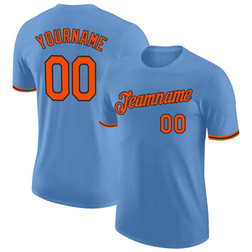 Custom Light Blue Orange-Black Performance T-Shirt