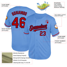 Load image into Gallery viewer, Custom Light Blue Red-Navy Mesh Authentic Throwback Baseball Jersey
