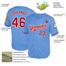 Load image into Gallery viewer, Custom Light Blue Red-White Mesh Authentic Throwback Baseball Jersey

