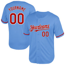 Load image into Gallery viewer, Custom Light Blue Red-White Mesh Authentic Throwback Baseball Jersey
