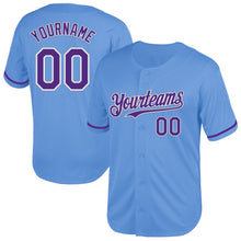 Load image into Gallery viewer, Custom Light Blue Purple-White Mesh Authentic Throwback Baseball Jersey
