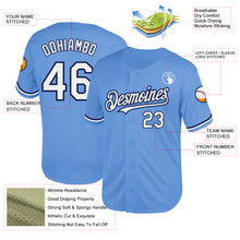 Load image into Gallery viewer, Custom Light Blue White-Navy Mesh Authentic Throwback Baseball Jersey
