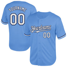 Load image into Gallery viewer, Custom Light Blue White-Navy Mesh Authentic Throwback Baseball Jersey
