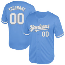 Load image into Gallery viewer, Custom Light Blue White-Gray Mesh Authentic Throwback Baseball Jersey
