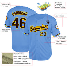Load image into Gallery viewer, Custom Light Blue Brown-Yellow Mesh Authentic Throwback Baseball Jersey
