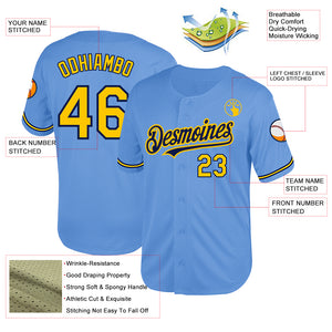 Custom Light Blue Yellow-Navy Mesh Authentic Throwback Baseball Jersey