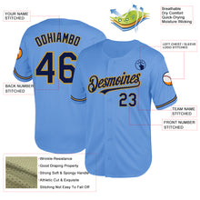 Load image into Gallery viewer, Custom Light Blue Navy-Old Gold Mesh Authentic Throwback Baseball Jersey
