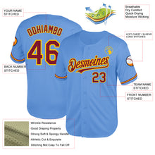 Load image into Gallery viewer, Custom Light Blue Crimson-Yellow Mesh Authentic Throwback Baseball Jersey

