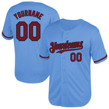 Load image into Gallery viewer, Custom Light Blue Crimson-Black Mesh Authentic Throwback Baseball Jersey
