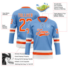 Load image into Gallery viewer, Custom Light Blue Orange-White Hockey Lace Neck Jersey
