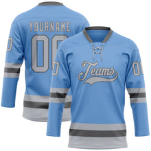Load image into Gallery viewer, Custom Light Blue Gray-Steel Gray Hockey Lace Neck Jersey
