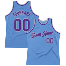 Load image into Gallery viewer, Custom Light Blue Purple-Gray Authentic Throwback Basketball Jersey
