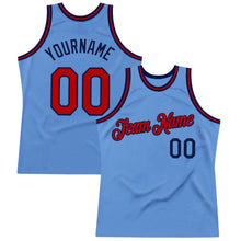 Load image into Gallery viewer, Custom Light Blue Red-Navy Authentic Throwback Basketball Jersey

