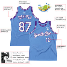 Load image into Gallery viewer, Custom Light Blue White-Purple Authentic Throwback Basketball Jersey
