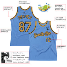 Load image into Gallery viewer, Custom Light Blue Old Gold-Black Authentic Throwback Basketball Jersey
