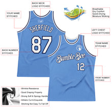 Load image into Gallery viewer, Custom Light Blue White-Navy Authentic Throwback Basketball Jersey
