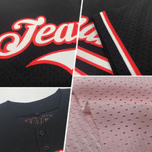 Load image into Gallery viewer, Custom Light Pink Black Mesh Authentic Throwback Baseball Jersey
