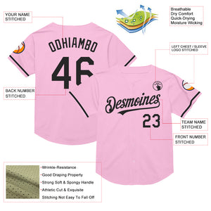 Custom Light Pink Black Mesh Authentic Throwback Baseball Jersey