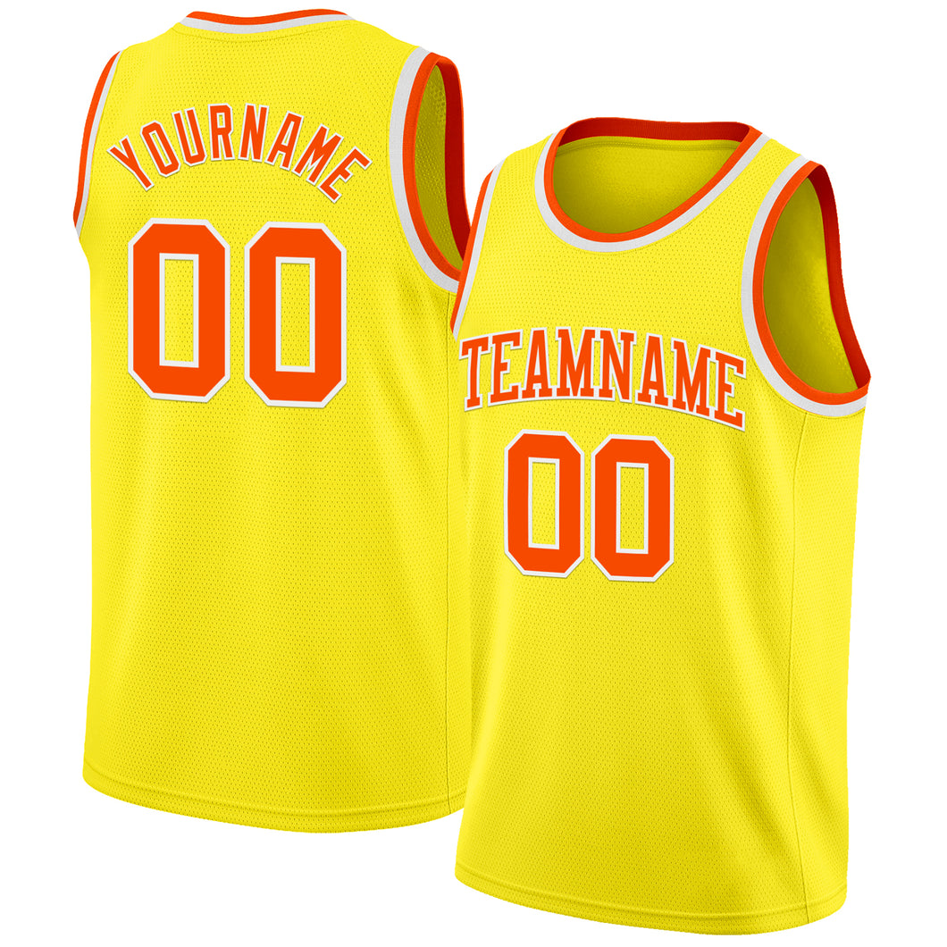 Custom Light Yellow Orange-White Authentic Basketball Jerse
